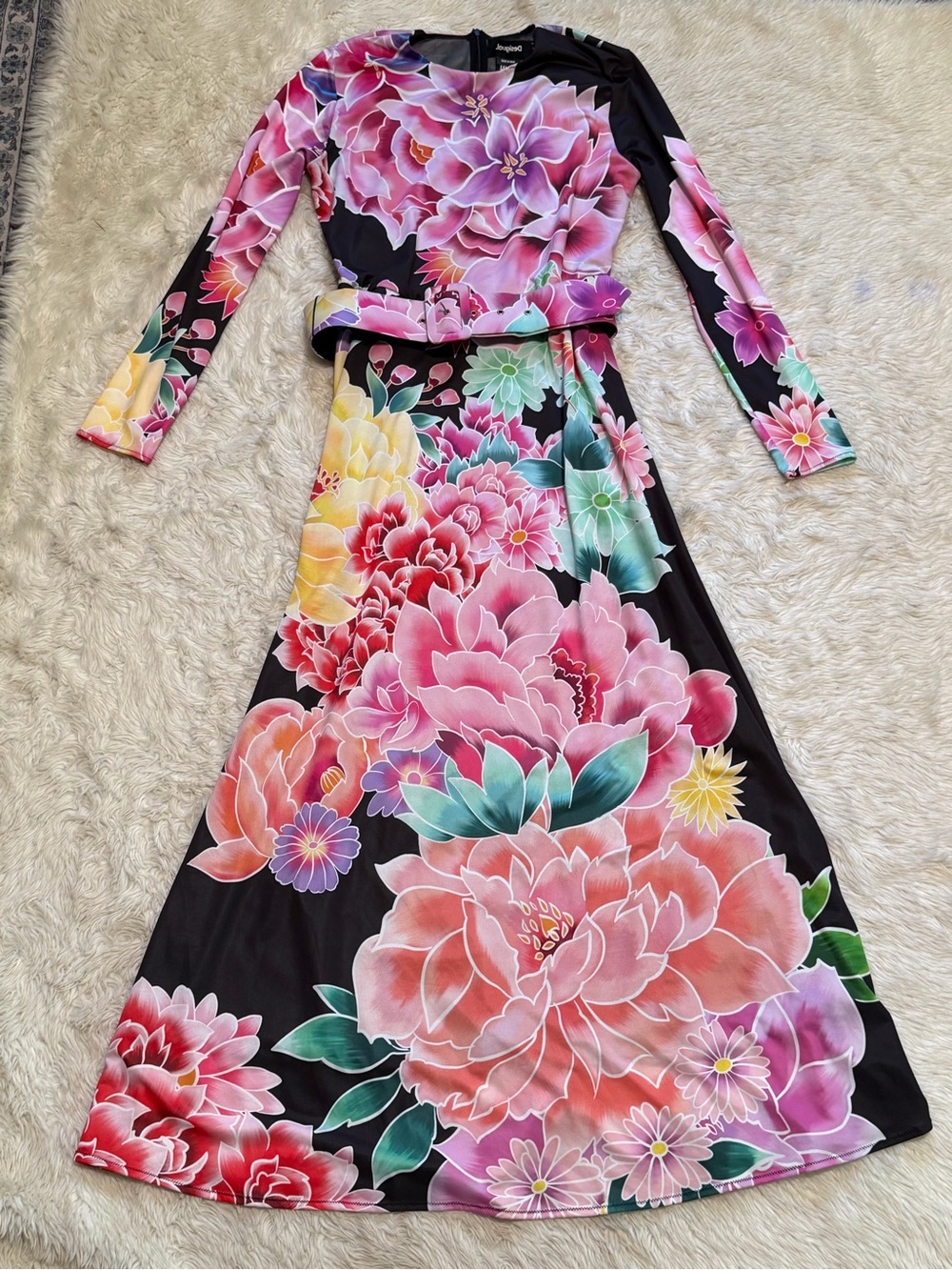 Desigual x Maria Escote Long Sleeve Belted Maxi Dress in Garden Floral - Size XL - Picture 2 of 7